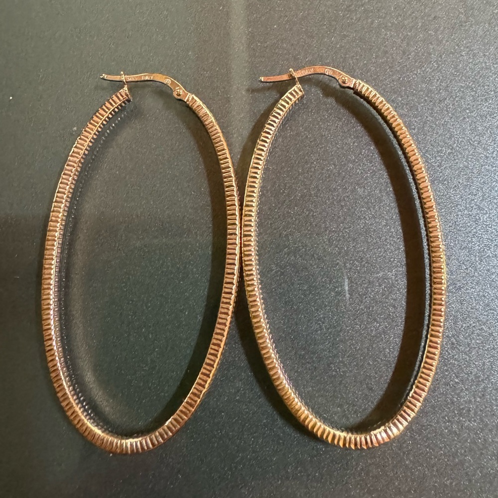 Gold-Tone Textured Oval Hoop Earrings - Women